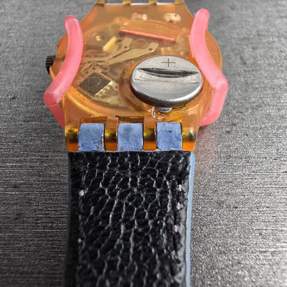 Swatch Polka Watch Women 25mm Blue Dial Brown Case Round LP109 New Battery10