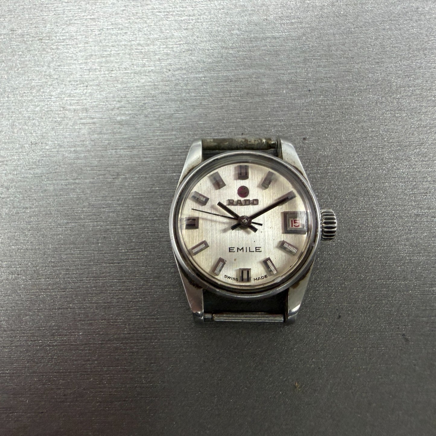Rado Emile Watch Women 21mm Silver Dial Silver Tone Date Round 7016 Auto PARTS0