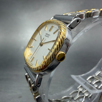 Seiko Watch Women 22mm Silver Dial Two Tone Oval 1421-5410 New Battery Vintage2