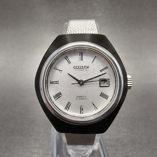 Citizen Automatic 28800 Watch Women 29mm Silver Dial Black Tone 4-691164k Runs
