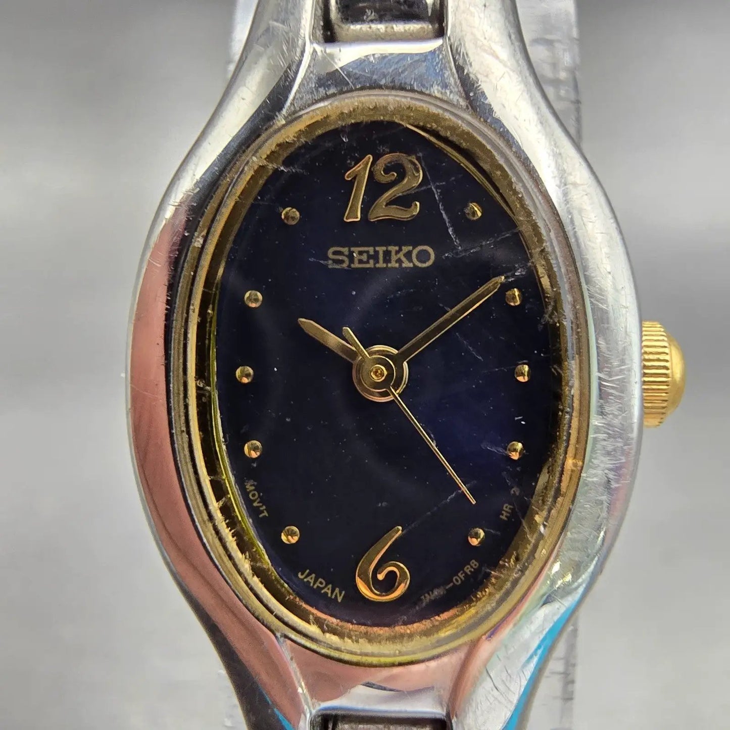 Seiko Watch Women 17mm Blue Dial Silver Tone Oval 1N01-0CT0 New Battery Vintage1