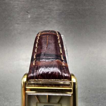 Seiko Solar Tank Watch Women 18mm Champagne Dial Gold Tone V115-0BD0 Runs4