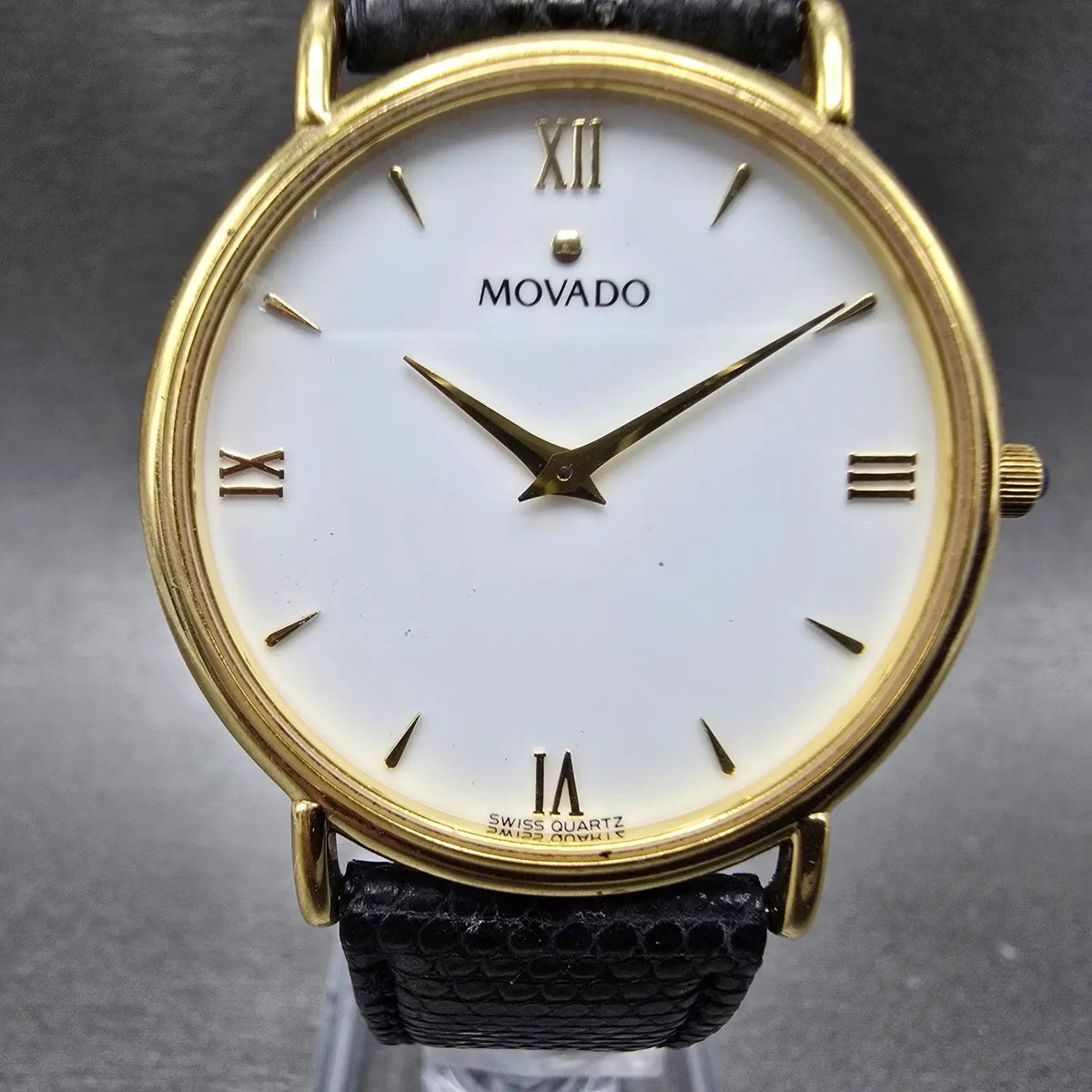 Movado Watch Men 34mm White Dial Gold Round 87-66-885 New Battery VTG Swiss0