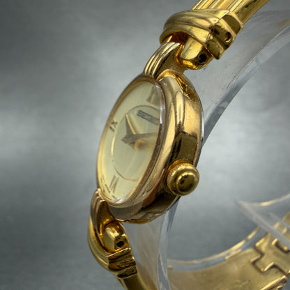 Seiko Watch Women 21mm Champagne Dial Gold Tone Round V400-1400 New Battery2