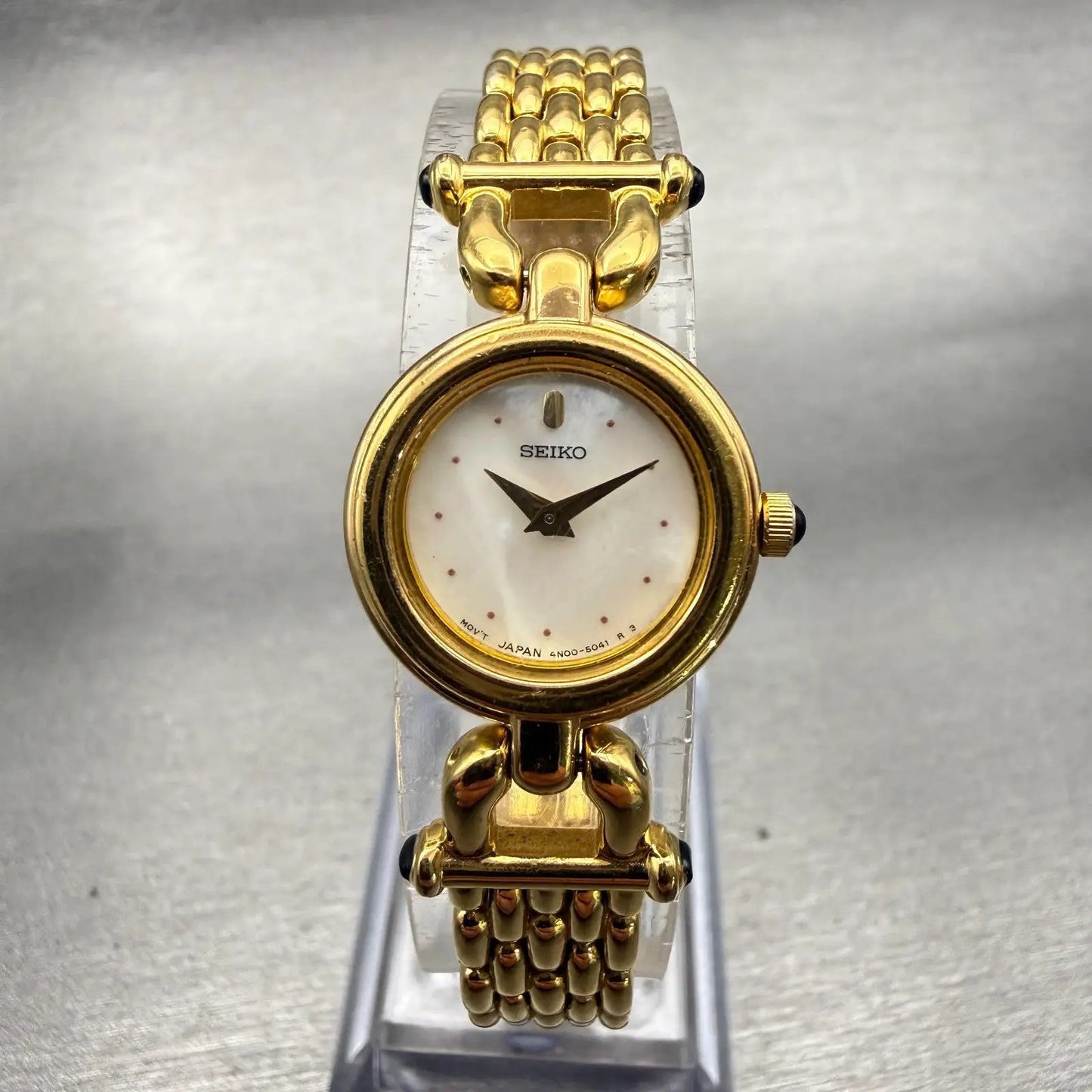 Seiko Watch Women 19mm MOP Dial Gold Tone Round 4N00-0588 New Battery Vintage0