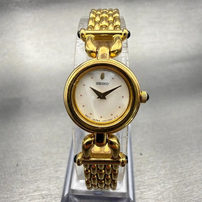 Seiko Watch Women 19mm MOP Dial Gold Tone Round 4N00-0588 New Battery Vintage0