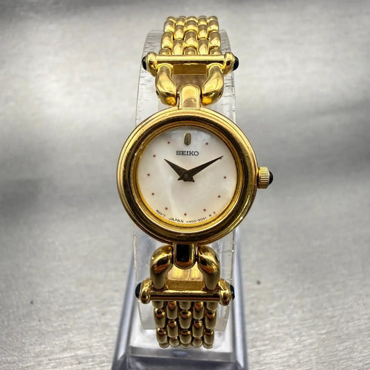 Seiko Watch Women 19mm MOP Dial Gold Tone Round 4N00-0588 New Battery Vintage0