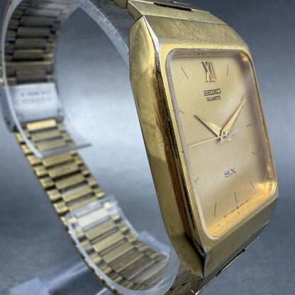 Seiko SX Tank Watch Men 26mm Champagne Dial Gold Tone Rectangle 5Y95-5009 NewBat4