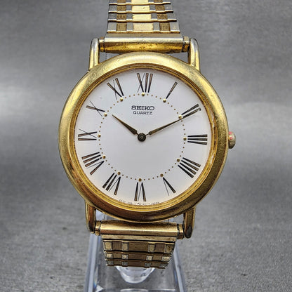 Seiko Watch Men 34mm White Dial Gold Tone Round Vintage 2K000039 New Battery0