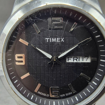 Timex  Elevated Classic Watch Men 40mm Black Dial Steel Daydate T2E561 New Batt1