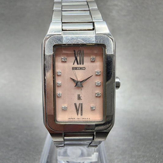 Seiko Lukia Tank Watch Women 20mm Pink Dial Silver Tone Rectangle New Battery0