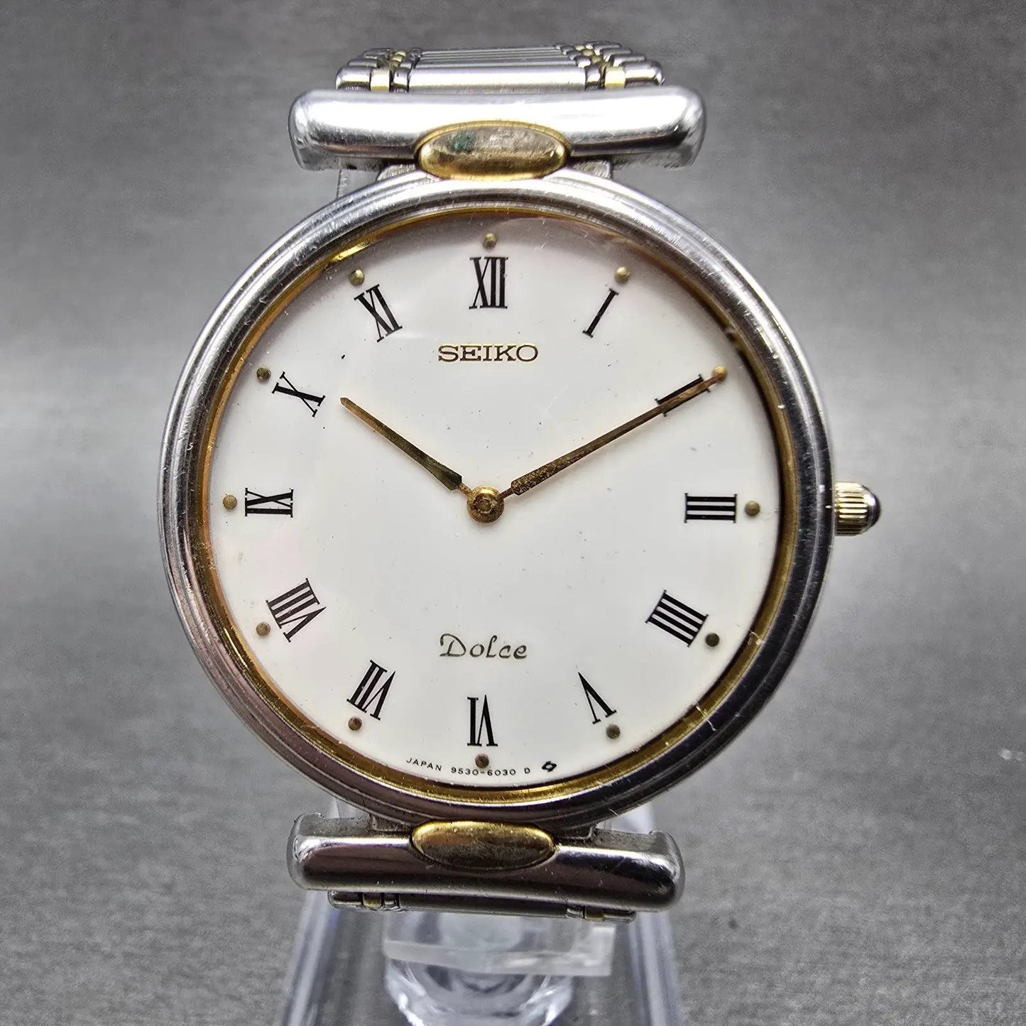 Seiko Dolce Watch Men 32mm White Dial Two Tone Round 9530-6030 PARTS0