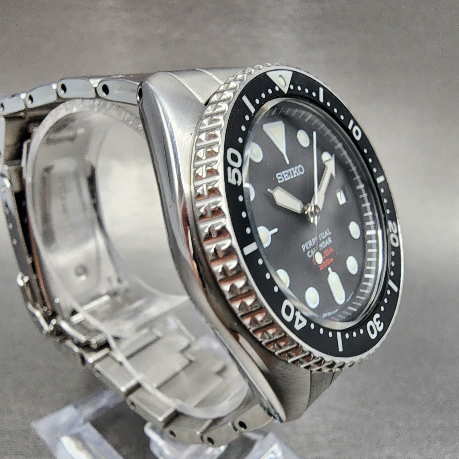 Seiko Perpetual Calendar Scuba Watch Men 39mm Black Dial Steel 8f3500a0 New Bat3