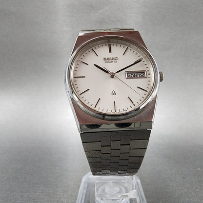 Seiko Watch Men 32mm White Dial Silver Tone Daydate 9063-6020 New Battery