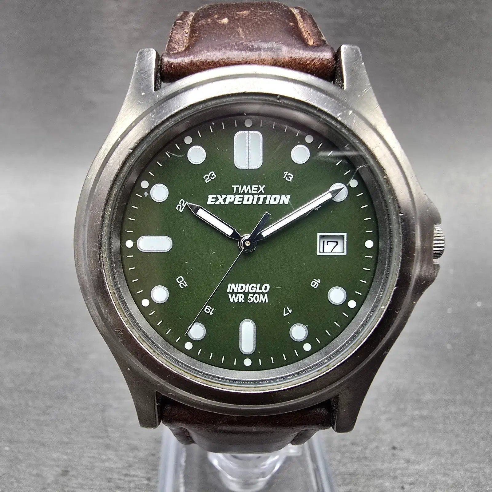 Timex Expedition Watch Men 39mm Green Gray Tone Date Round New Battery0