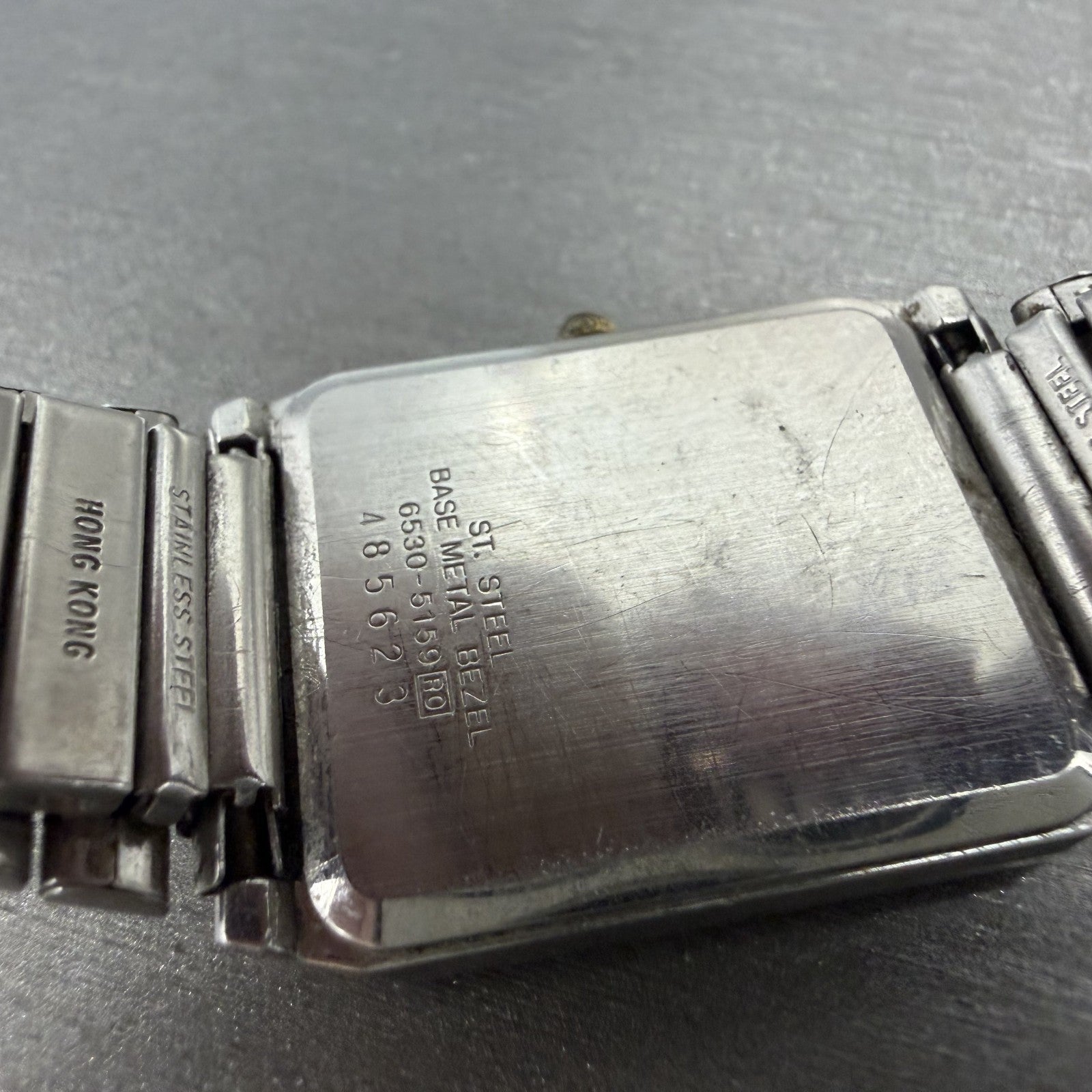Seiko Tank Watch Men 25mm Silver Dial Two Tone Rectangle 6530-5159 New Battery9