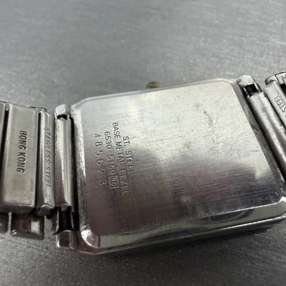 Seiko Tank Watch Men 25mm Silver Dial Two Tone Rectangle 6530-5159 New Battery9