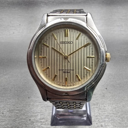 Seiko Watch Men 36mm Champagne Dial Silver Tone Round 7N01-0AL0 New Battery VTG0