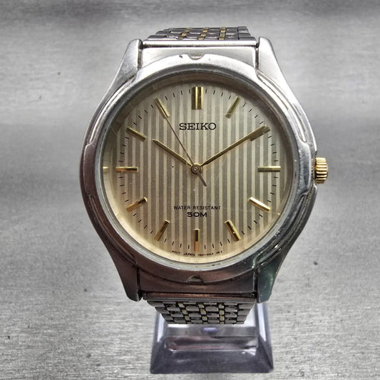 Seiko Watch Men 36mm Champagne Dial Silver Tone Round 7N01-0AL0 New Battery VTG0