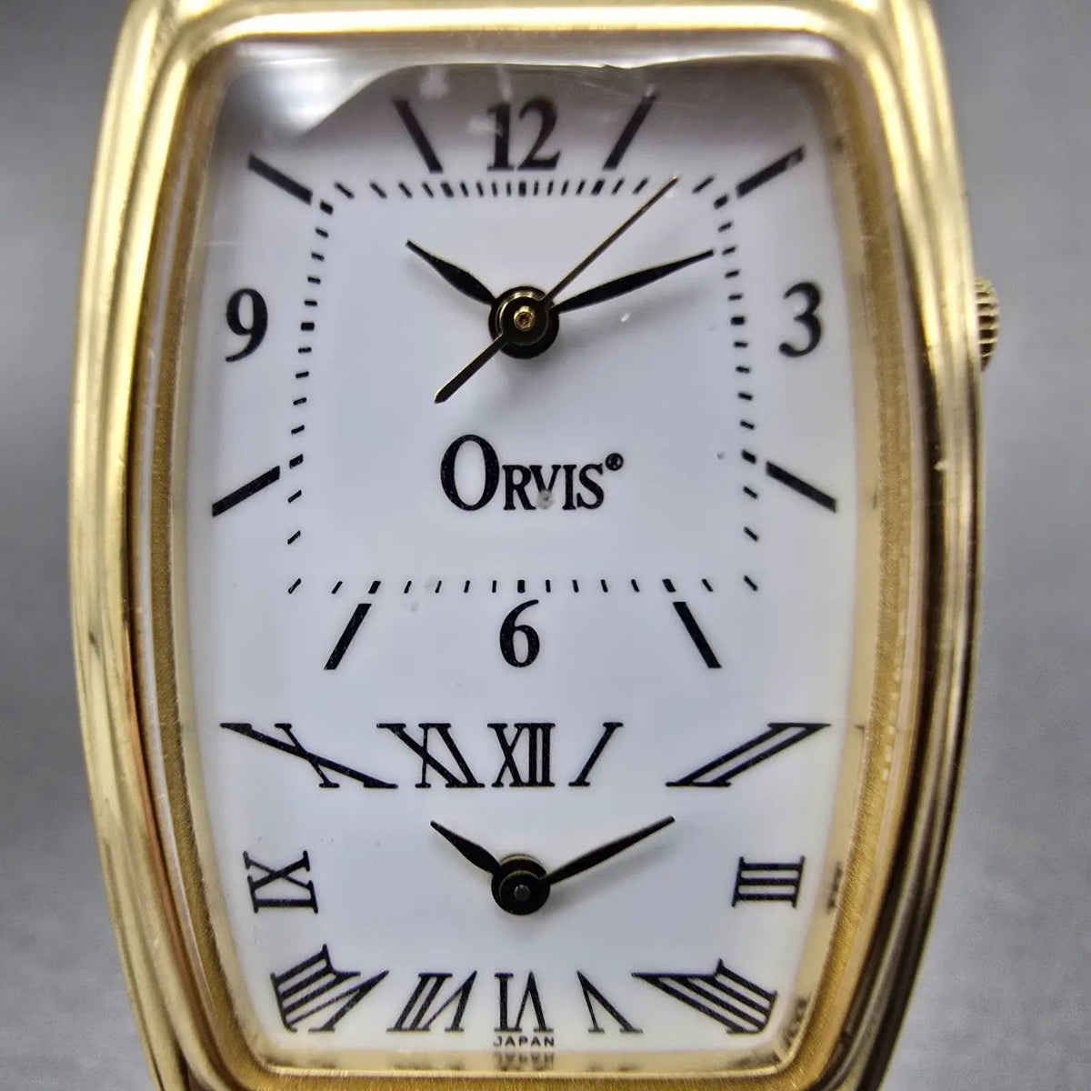 Orvis Dual Time Watch Women 23mm White Dial Gold Tone Rectangle New Battery GT1