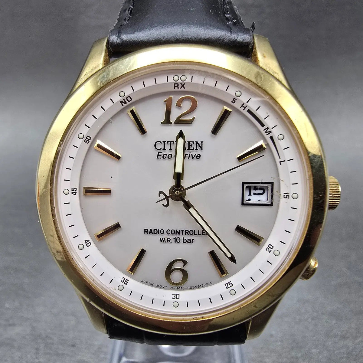 Citizen Eco-Drive Watch Men 39mm Cream Dial Gold Atomic Date H415 PARTS!!!!0