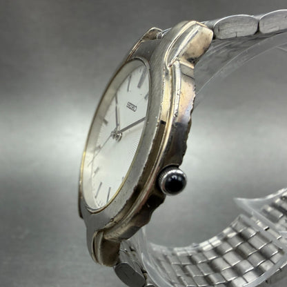 Seiko Watch Men 35mm White Dial Silver Tone Round V701-7A60 New Battery Vintage2