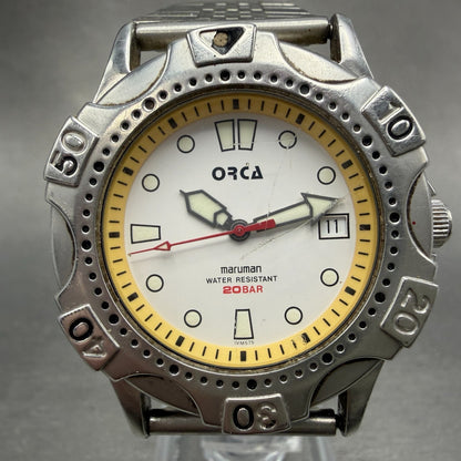 Maruman Orca Dive Watch Men 38mm White Dial Silver Tone Date Round New batt0