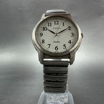 Seiko Alba Carib Watch Unisex 33mm White Dial Silver Tone Round V721-6A80 NewBat6