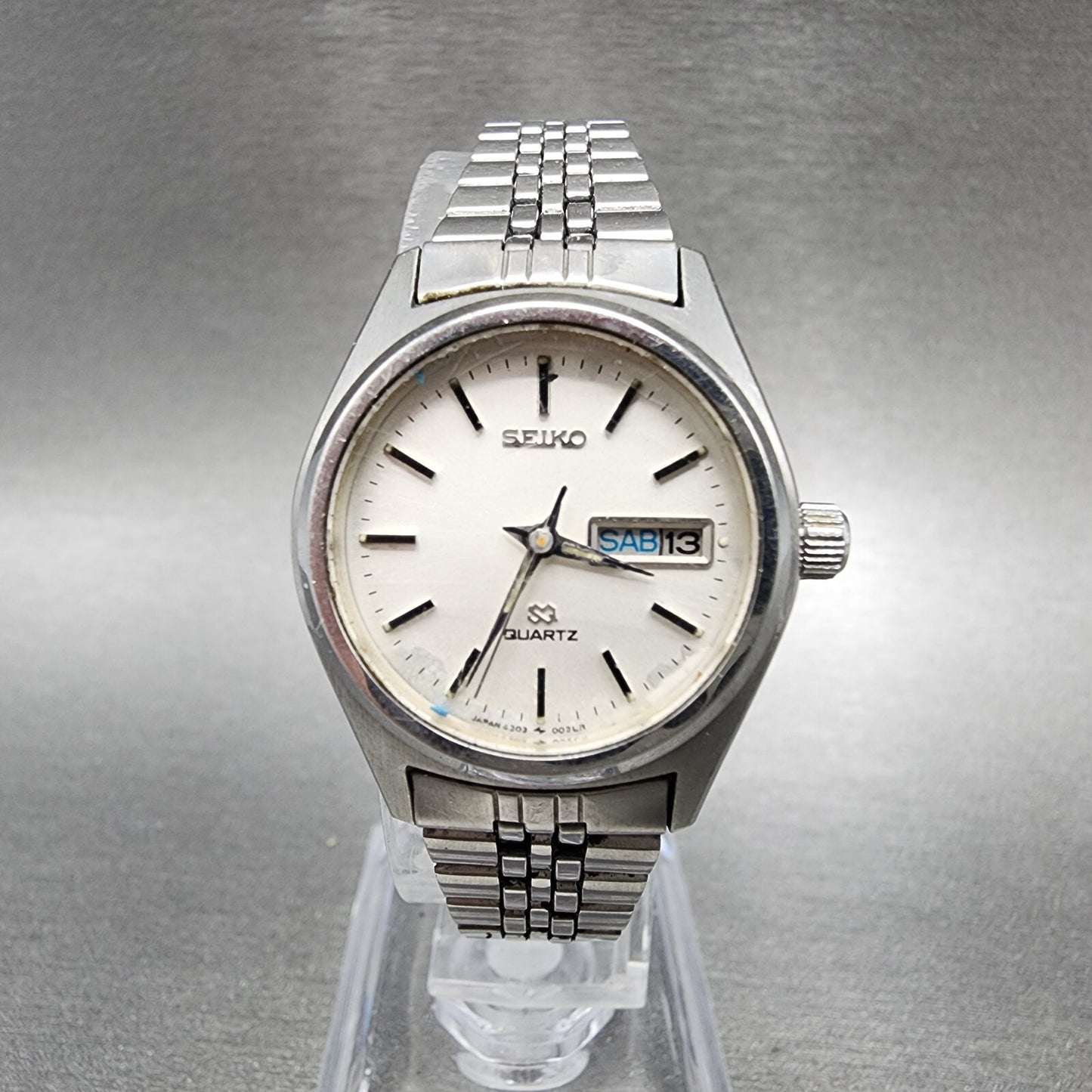 Seiko SQ Watch Women 24mm White Dial Silver Tone Daydate Round 43030029 New Bat0