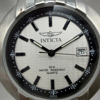 Invicta Watch Men 37mm Silver Dial Silver Tone Date Round 9637 new Battery1