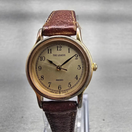 Seiko The League Watch Women 23mm Gold Dial Gold Tone Round 2P21-0A90 New Batt0