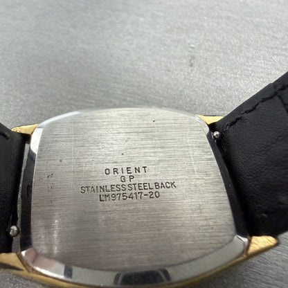 Orient Watch Men 30mm Silver Dial Gold Tone Rectangle LM97541720 New Battery9