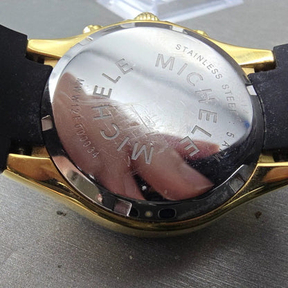 Michele Tahitian Chronograph Watch Women 40mm Black Dial Gold Date New Battery9