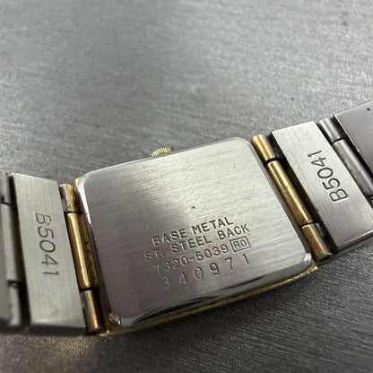 Seiko Tank Watch Women 17mm Gold Dial Gold Tone Rectangle 7320-5039 New Battery9