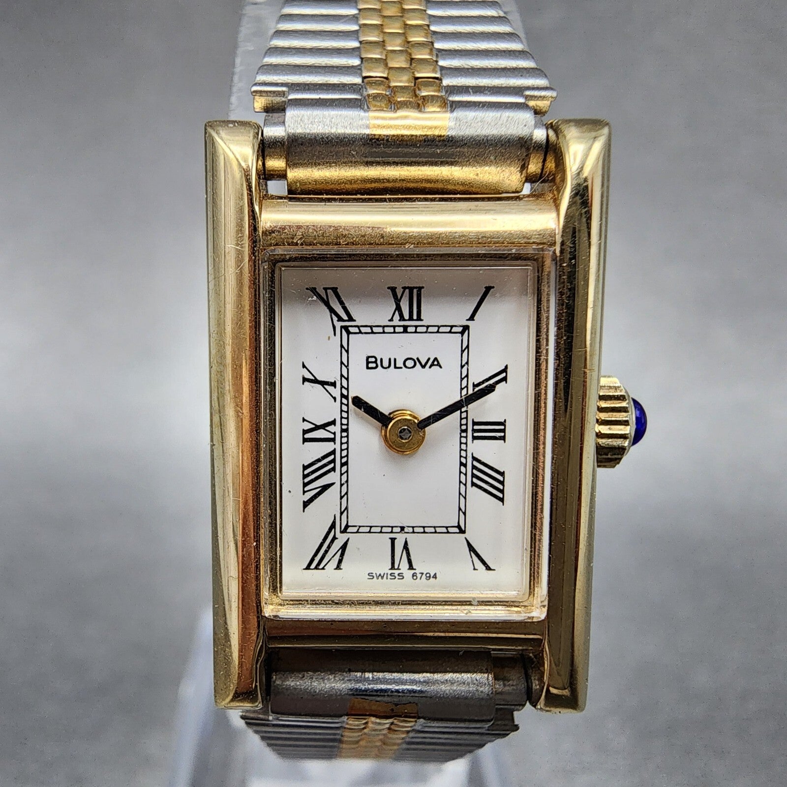 VTG Bulova Tank Watch Women 16mm White Dial Gold Tone Manual Wind Runs0