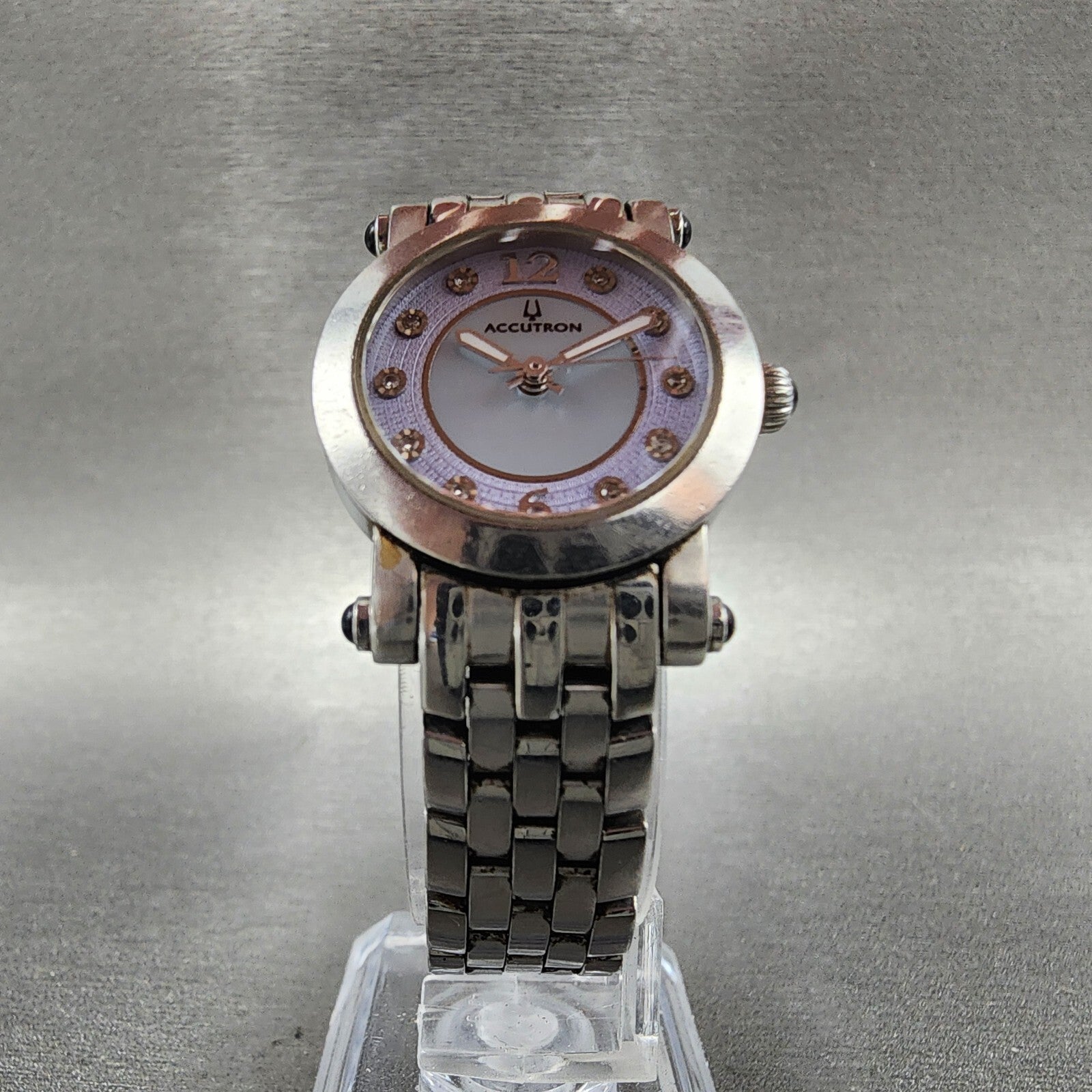 Bulova Accutron Watch Women 24mm MOP Dial Silver Tone Diamond Accents New Batt5