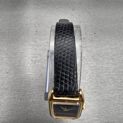 Seiko Watch Women 17mm Black Dial Gold Tone Rectangle 2B20-5009 New Battery VTG4