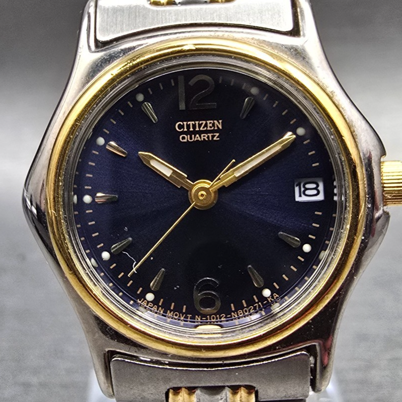 Citizen Watch Women 24mm Blue Dial Two Tone Date 1012-S69799 New Battery JP231