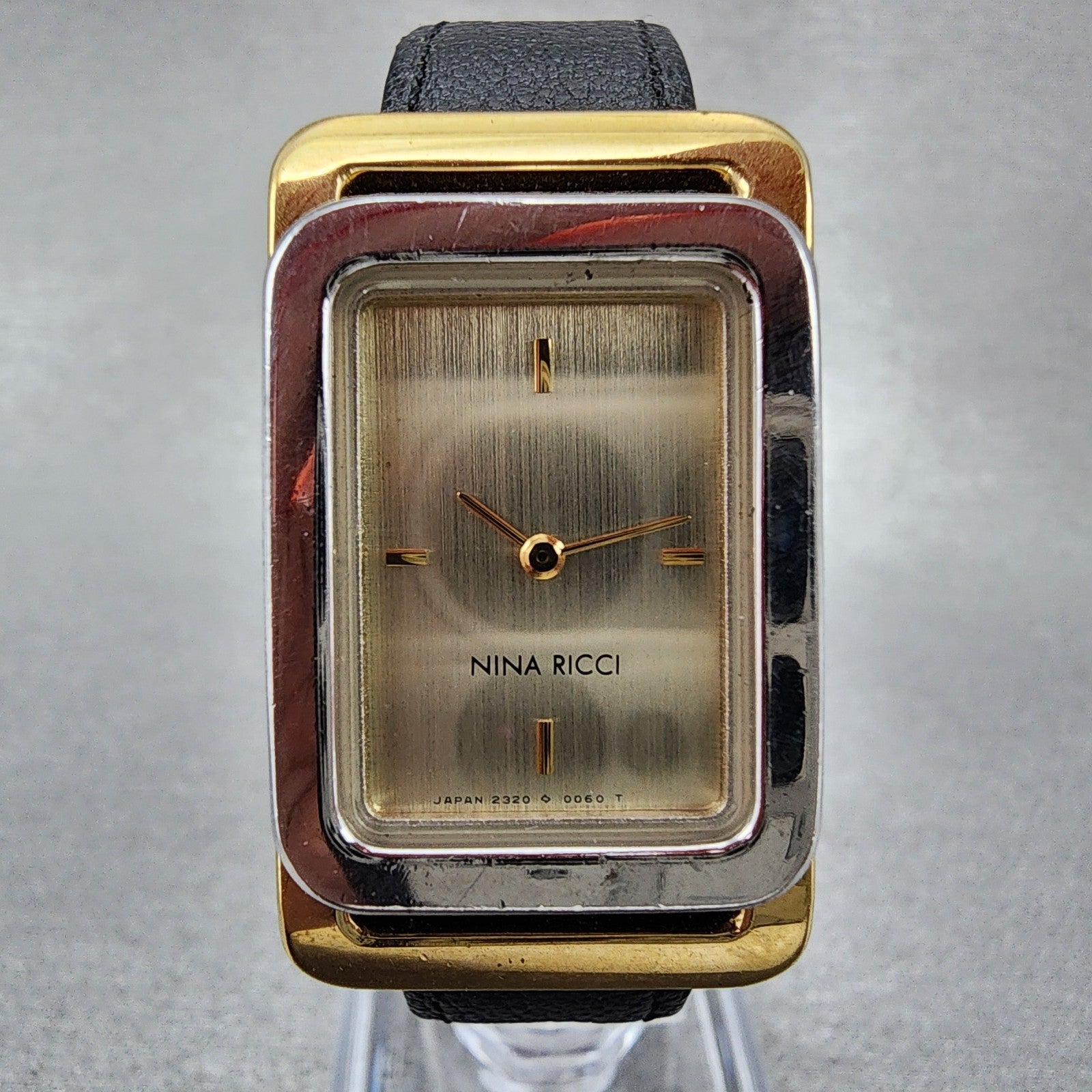 Nina Ricci Tank Watch Women 21mm Champagne Dial Two Tone Rectangle New Battery1