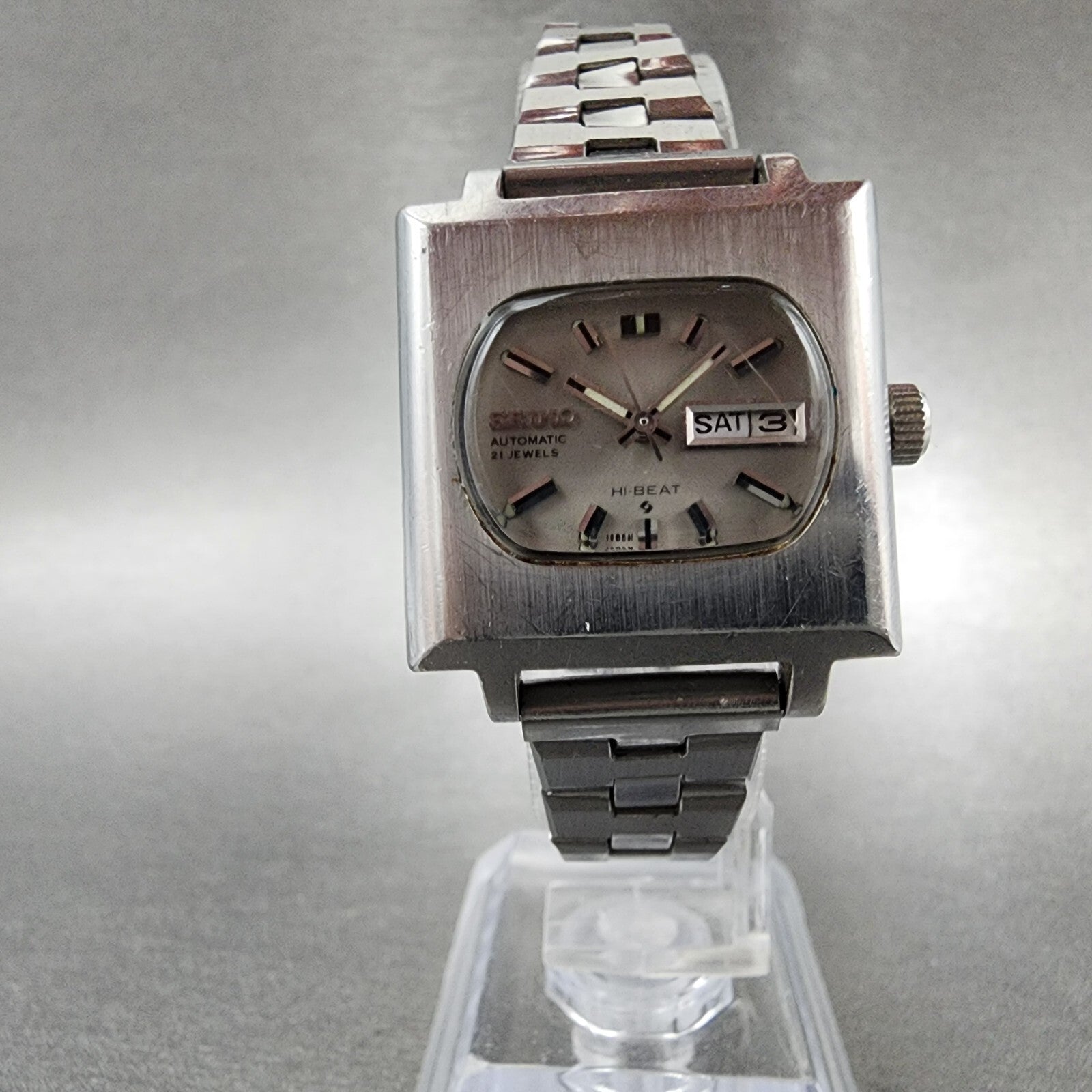 Seiko Automatic Watch Women 26mm Silver Dial Steel Daydate Rectangle Runs!!!!!!!5