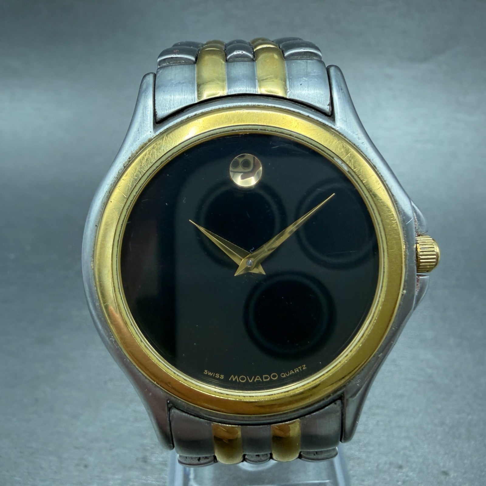 Movado Museum Watch Men 34mm Black Dial Two Tone Round 81-E4-0863 New Battery0