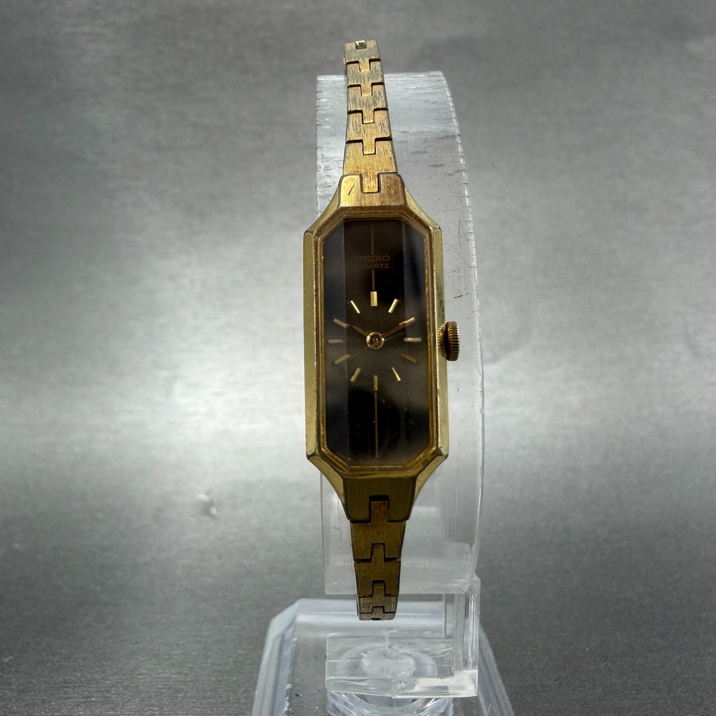 Seiko Watch Women 13mm Gray Dial Gold Tone Octagon 1320-5989 New Battery JGJ5