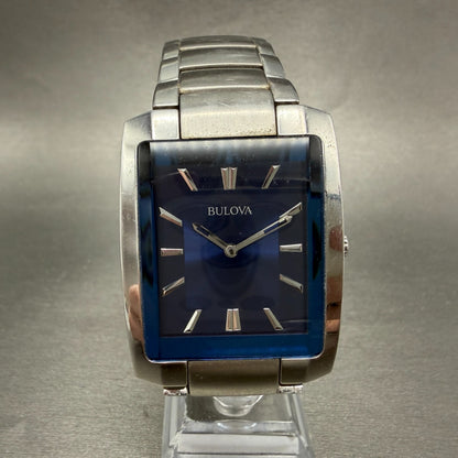 Bulova Tank Watch Men 35mm Blue Dial Silver Tone Rectangle 96A169 New Battery0