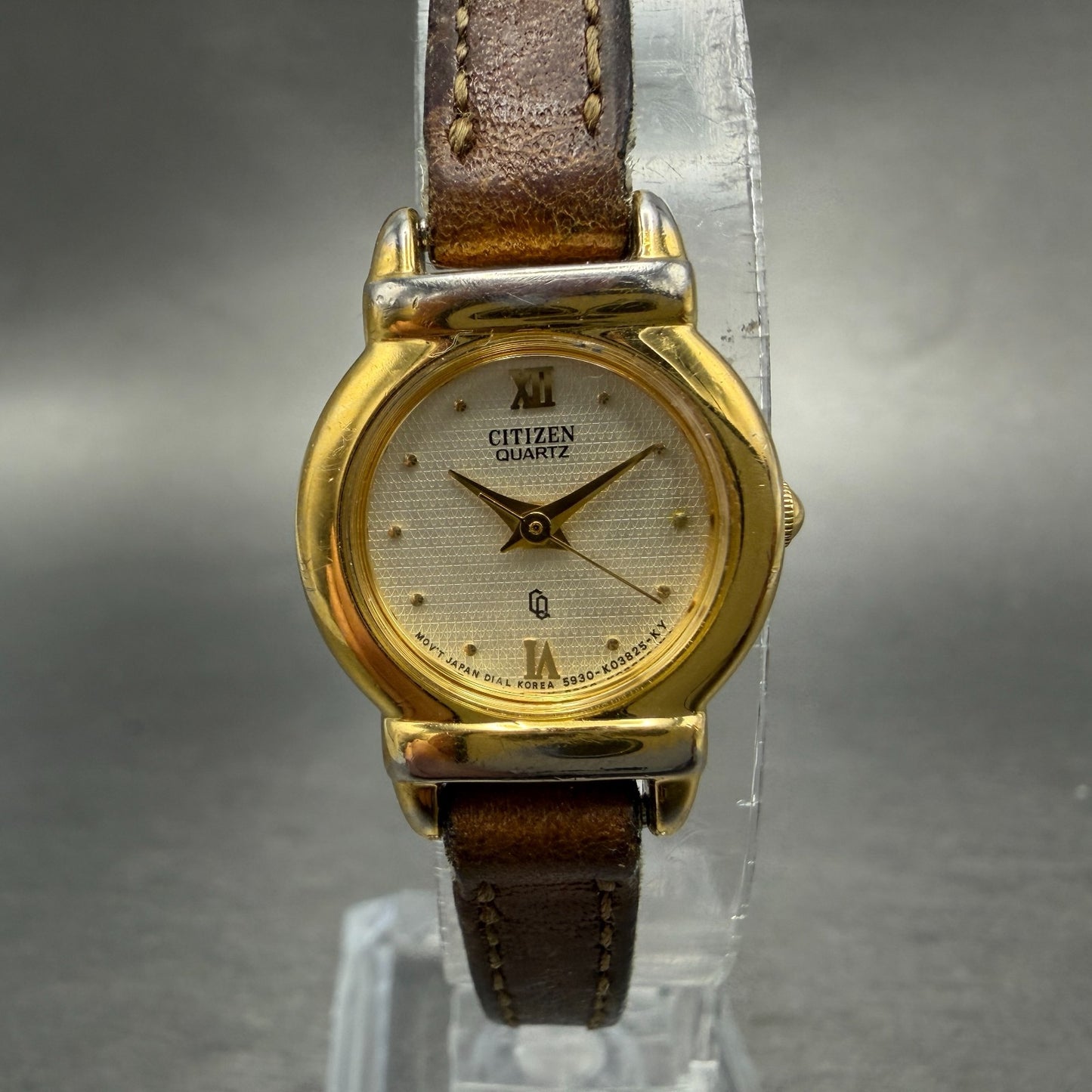 Citizen CQ Watch Women 19mm Champagne Dial Gold Tone Oval 5930-K00845 New BattAB0