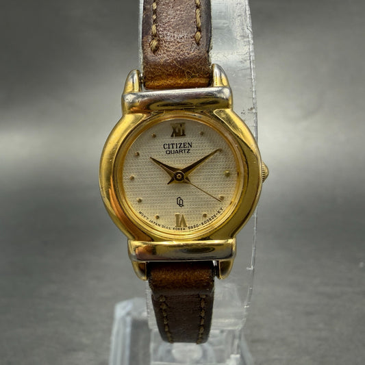 Citizen CQ Watch Women 19mm Champagne Dial Gold Tone Oval 5930-K00845 New BattAB0
