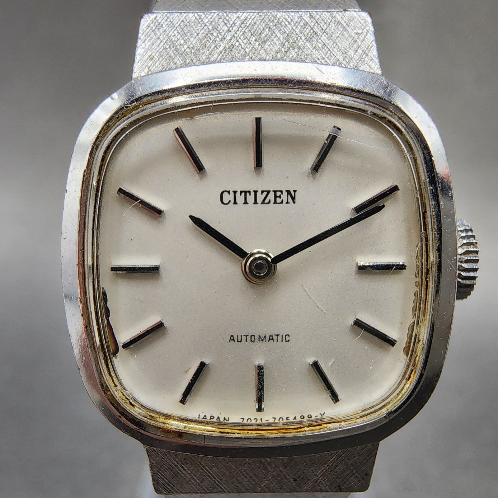 Citizen Automatic Watch Women 21mm White Dial Silver Tone Rectangle Runs VTG1