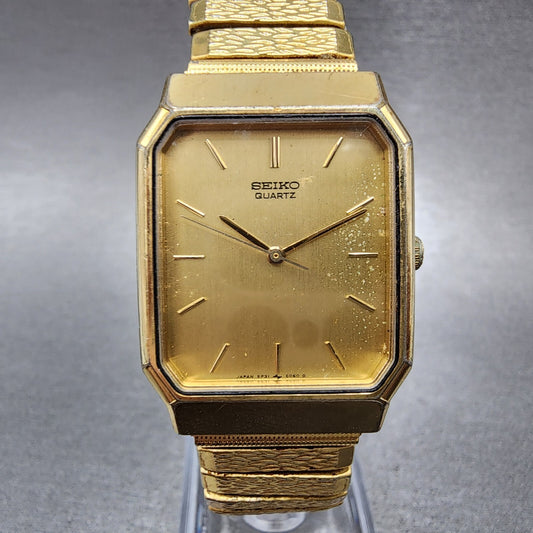Seiko Tank Watch Men 26mm Champagne Dial Gold Tone 5p31-5040 New Battery