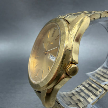 Seiko Watch Men 37mm Champagne Dial Gold Tone Daydate 7N43-0AM0 New Battery2