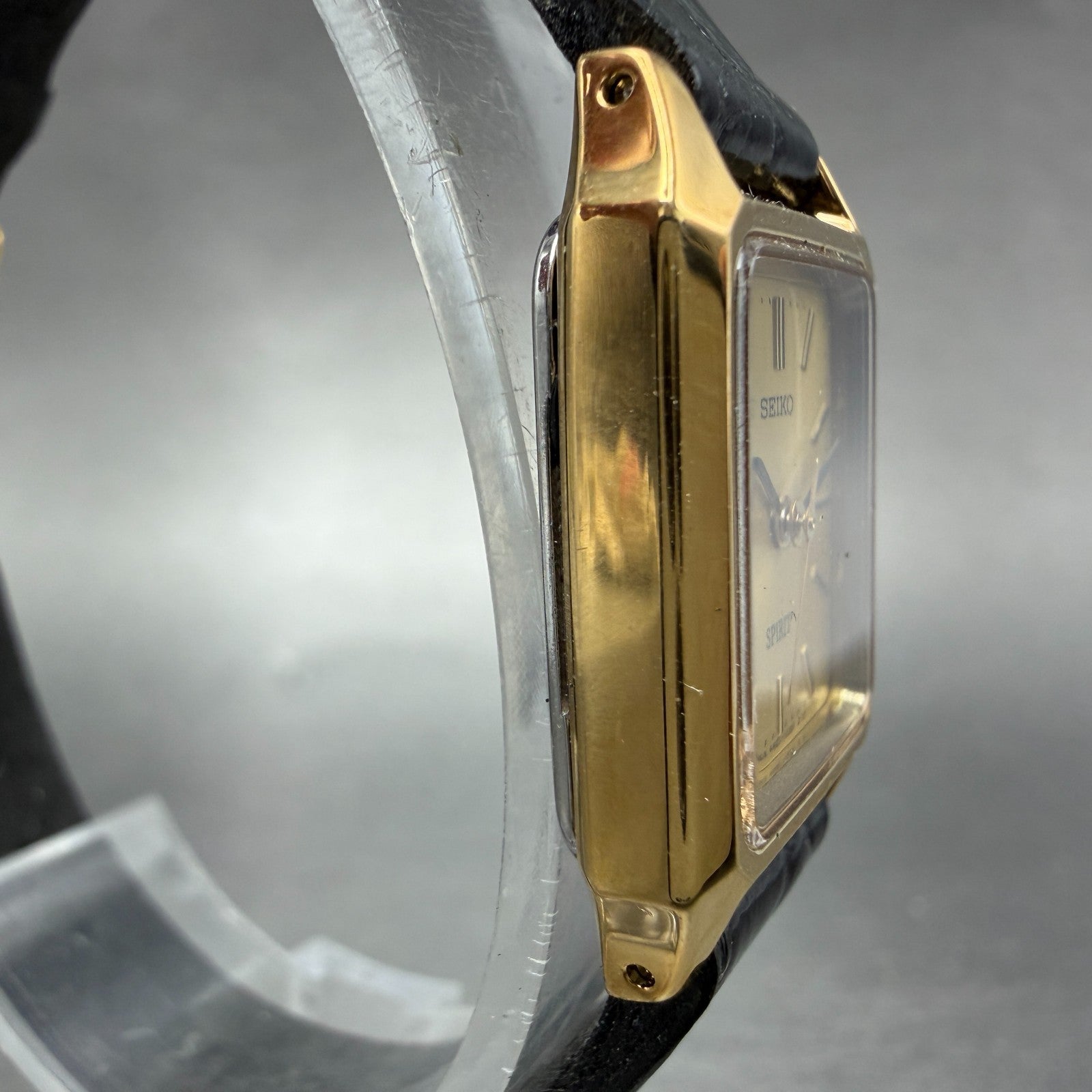 Seiko Spirit Tank Watch Women 20mm Champagne Dial Gold Tone 4N21-5190 NewBattery4