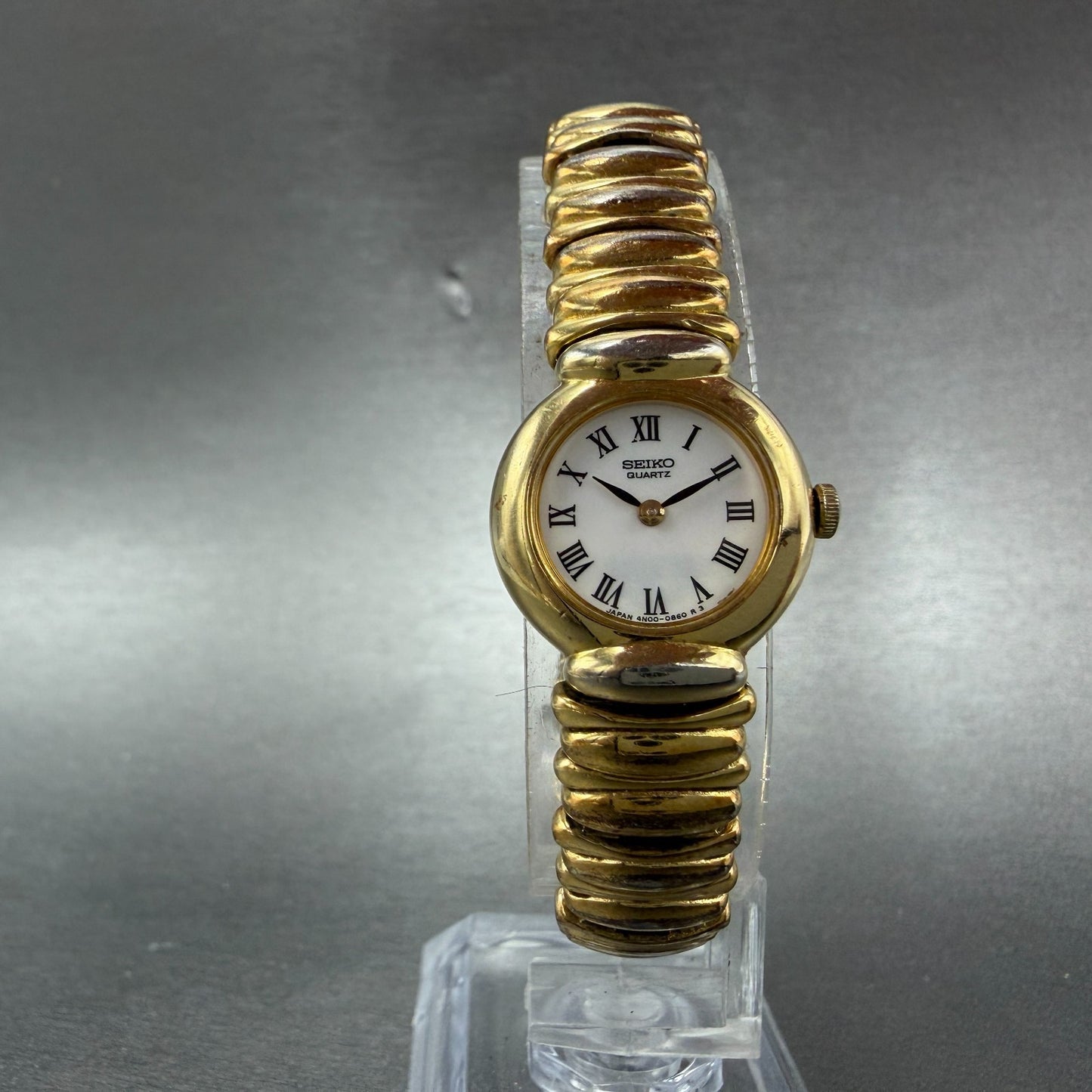 Seiko Watch Women 19mm White Dial Gold Tone Round Vinatge 4N00-0179 New Battery5